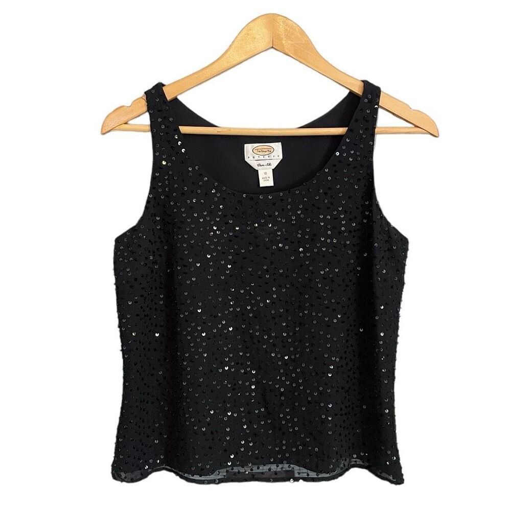 Talbots Pure Silk Sequin Tank Top Black Size 10